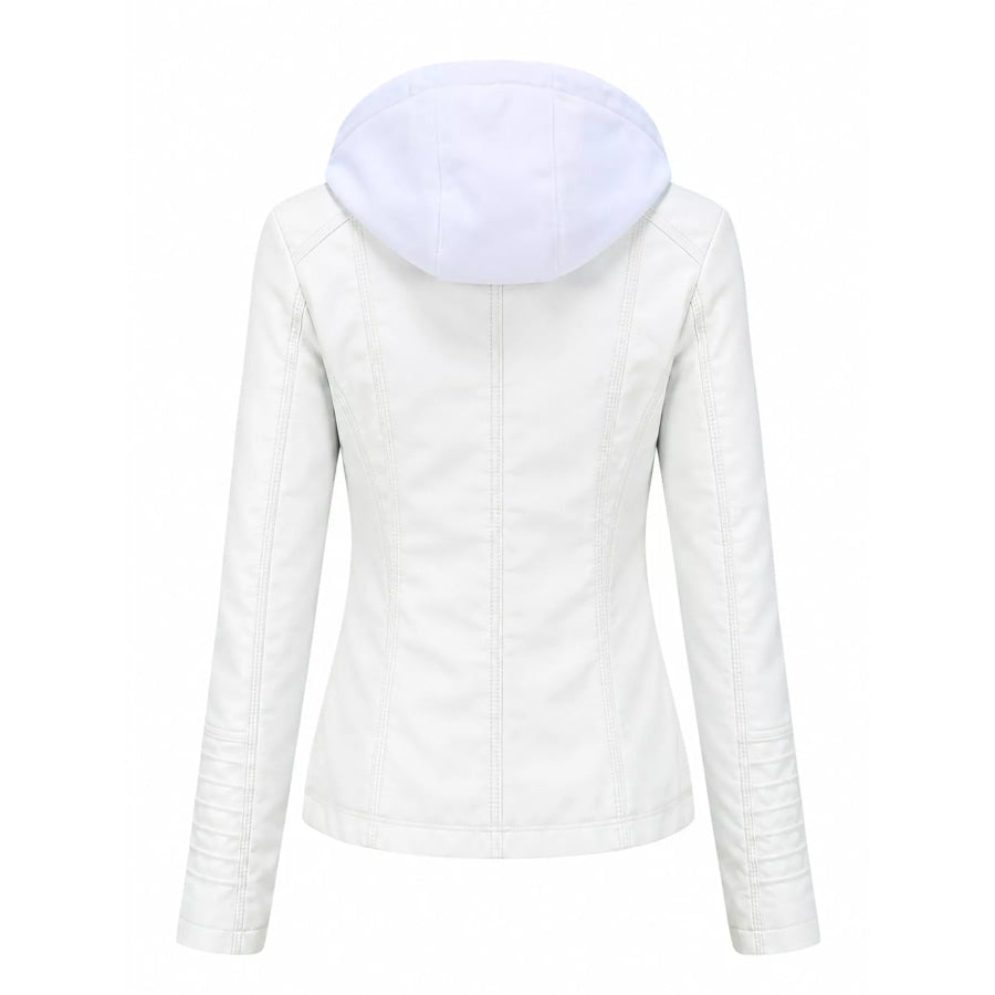 Full Size Detachable Hooded Faux Leather Moto Jacket Plus Apparel and Accessories