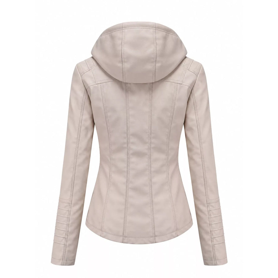 Full Size Detachable Hooded Faux Leather Moto Jacket Plus Apparel and Accessories