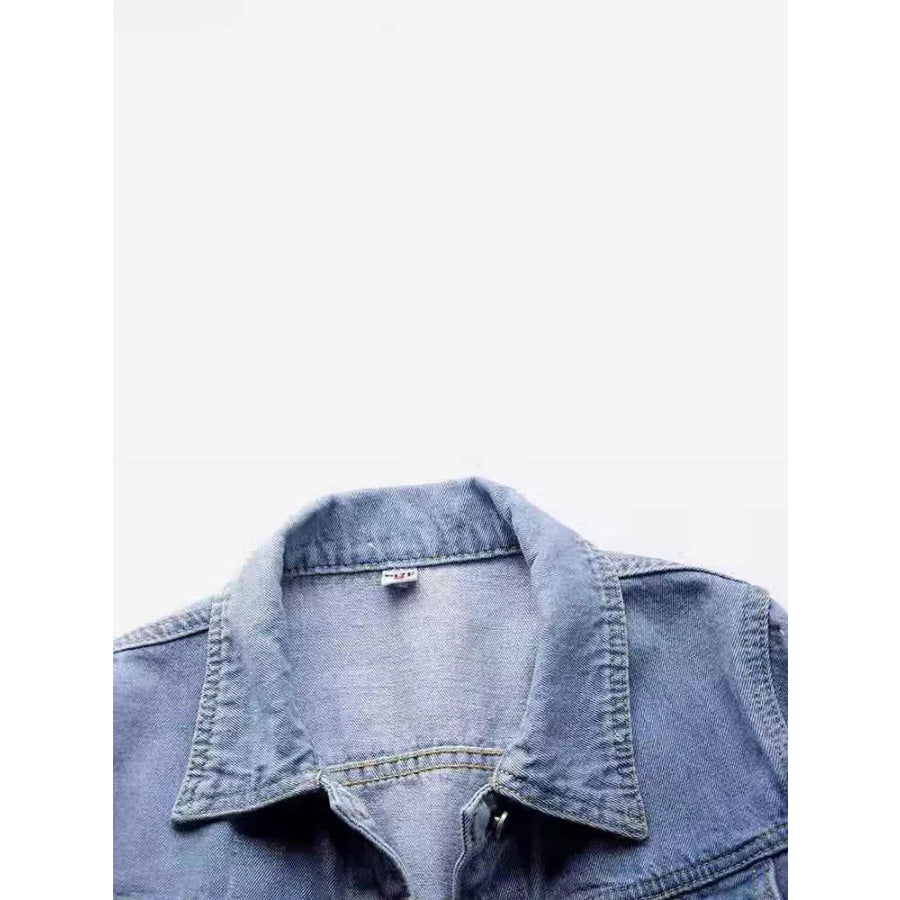 Full Size Distressed Mid-Sleeve Denim Jacket Plus Apparel and Accessories