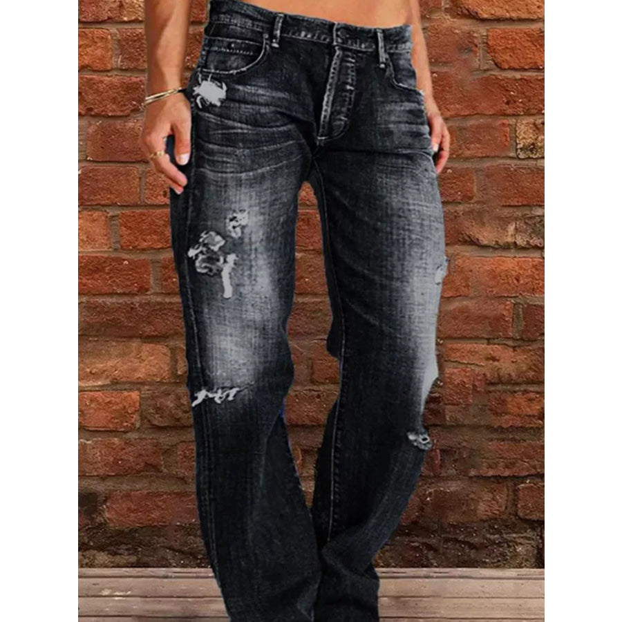 Full Size Distressed Raw Hem Jeans Plus Size Black / S Apparel and Accessories