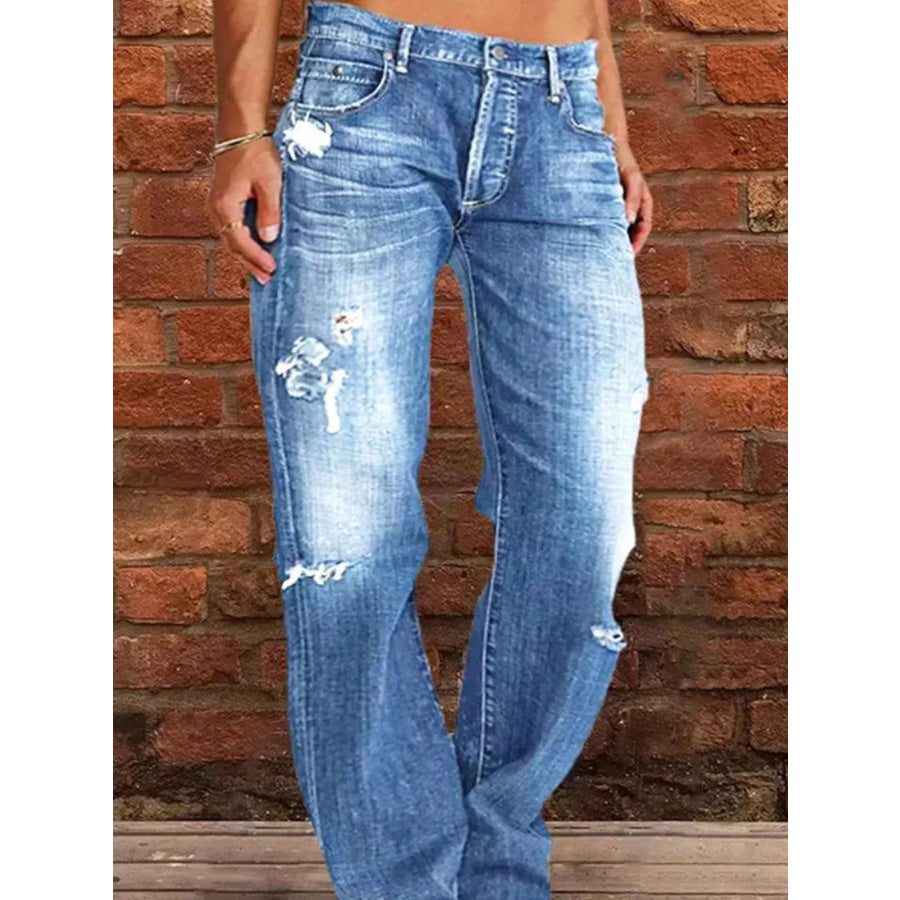 Full Size Distressed Raw Hem Jeans Plus Size Blue / S Apparel and Accessories