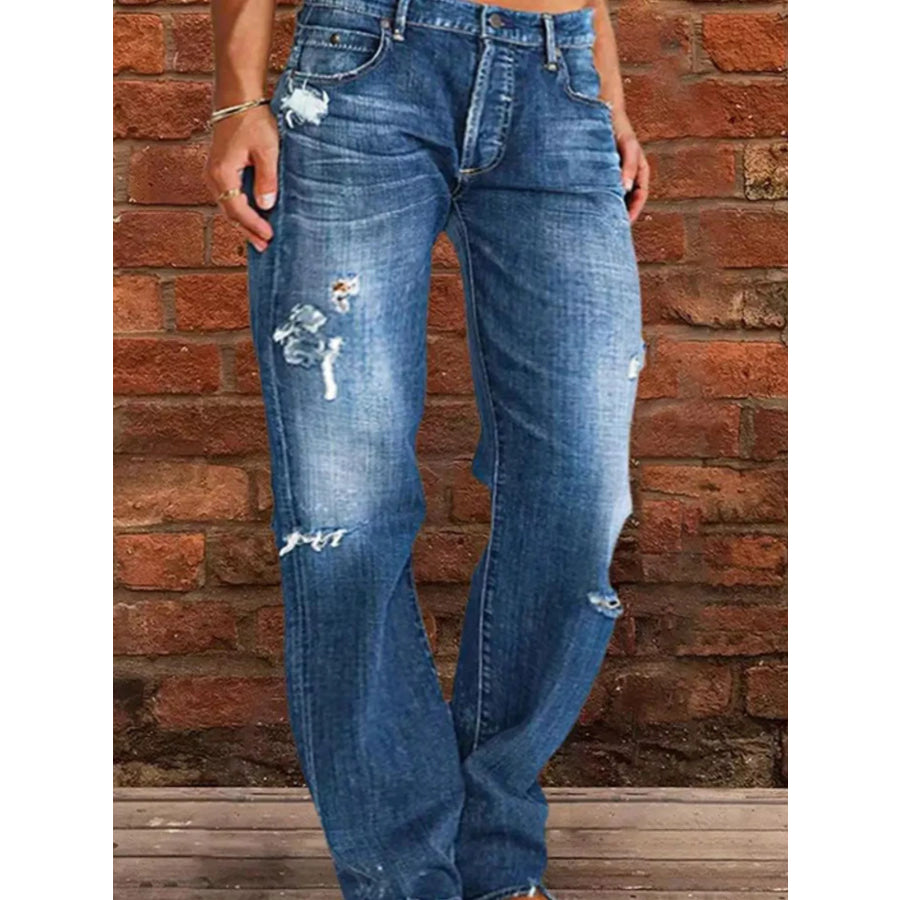 Full Size Distressed Raw Hem Jeans Plus Size Dark Blue / S Apparel and Accessories