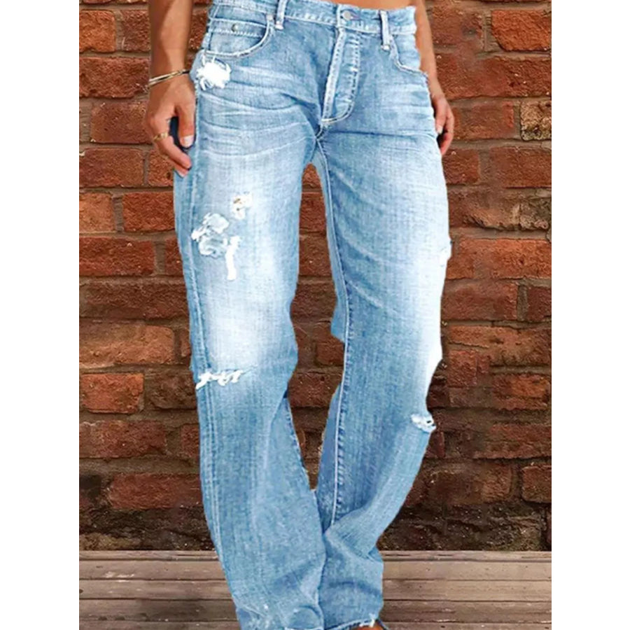 Full Size Distressed Raw Hem Jeans Plus Size Light Blue / S Apparel and Accessories