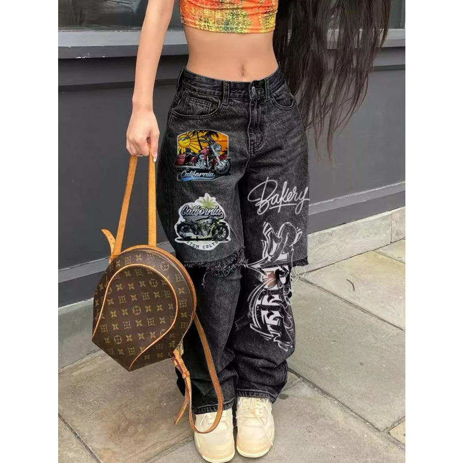 Full Size Distressed Wide-Leg Jeans Plus Black / S Apparel and Accessories