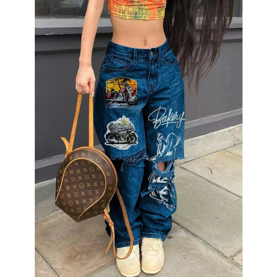 Full Size Distressed Wide-Leg Jeans Plus Dark Blue / S Apparel and Accessories