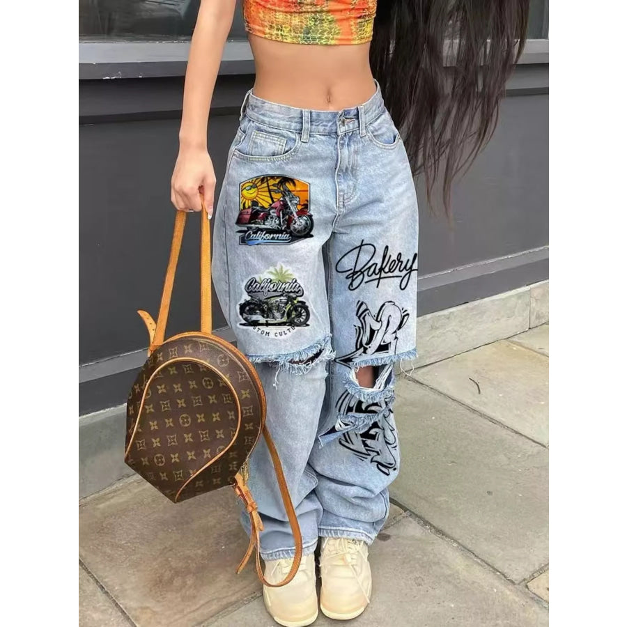 Full Size Distressed Wide-Leg Jeans Plus Light Blue / S Apparel and Accessories