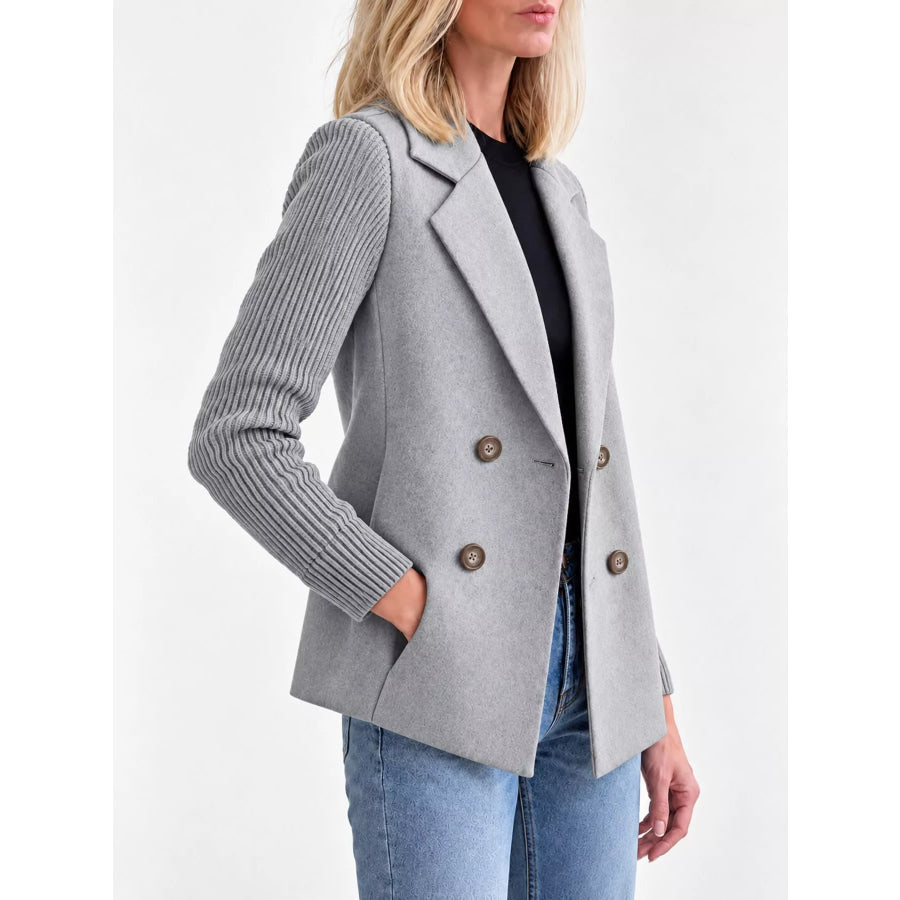 Full Size Double-Breasted Lapel Collar Blazer Plus Apparel and Accessories