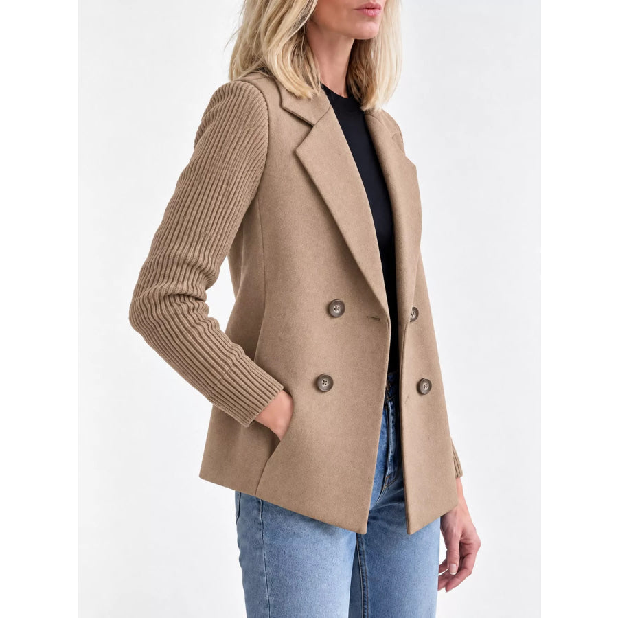 Full Size Double-Breasted Lapel Collar Blazer Plus Apparel and Accessories