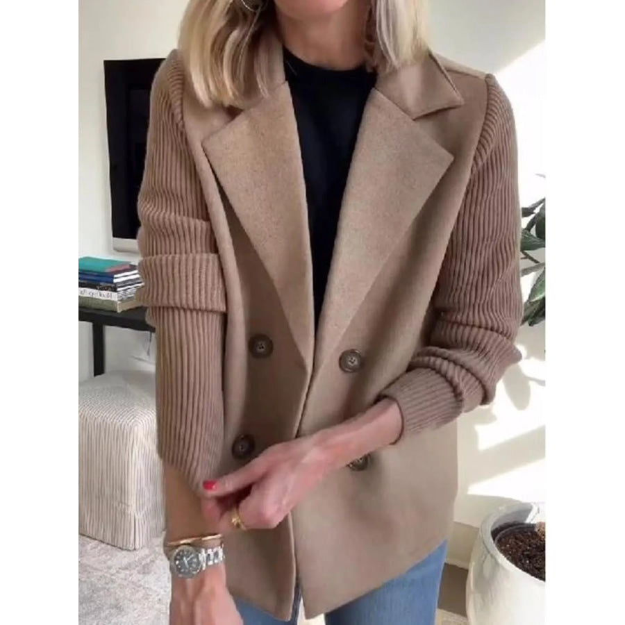 Full Size Double-Breasted Lapel Collar Blazer Plus Apparel and Accessories
