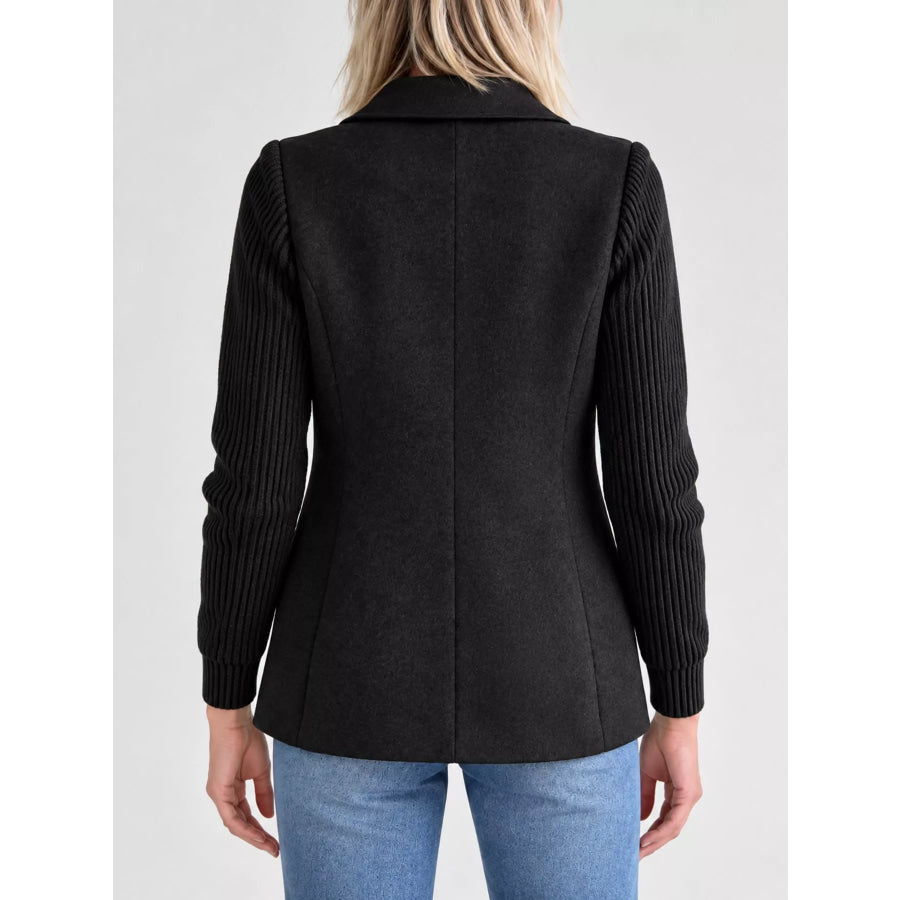 Full Size Double-Breasted Lapel Collar Blazer Plus Apparel and Accessories