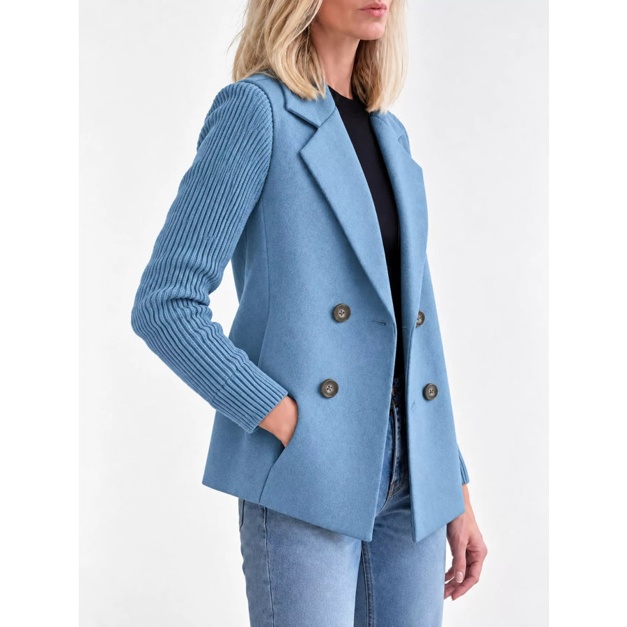 Full Size Double-Breasted Lapel Collar Blazer Plus Apparel and Accessories