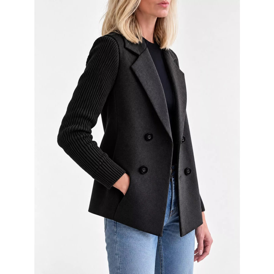 Full Size Double-Breasted Lapel Collar Blazer Plus Apparel and Accessories