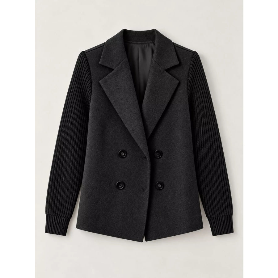 Full Size Double-Breasted Lapel Collar Blazer Plus Apparel and Accessories