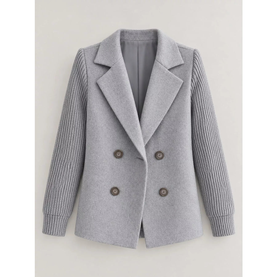Full Size Double-Breasted Lapel Collar Blazer Plus Apparel and Accessories