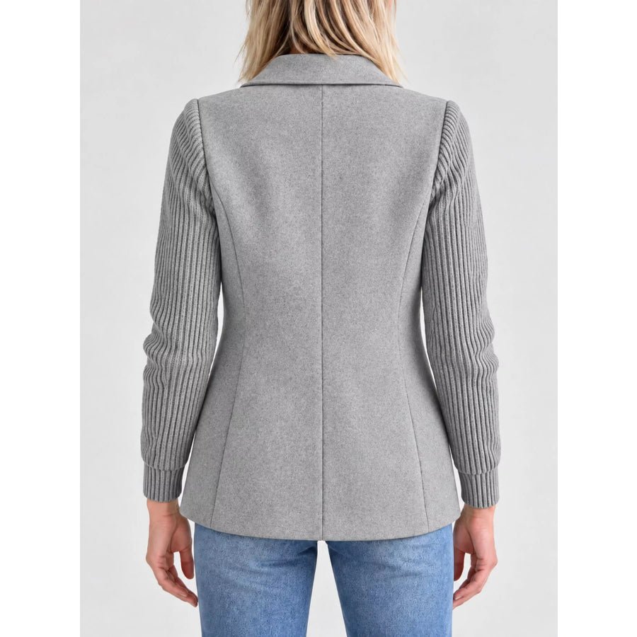 Full Size Double-Breasted Lapel Collar Blazer Plus Apparel and Accessories