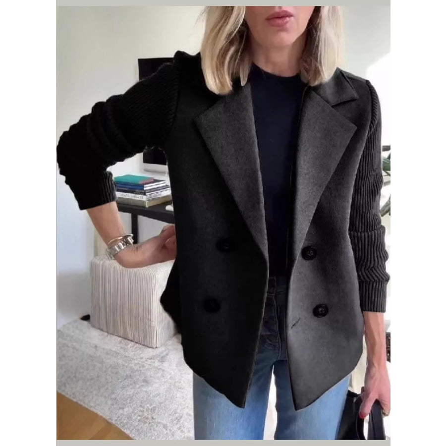 Full Size Double-Breasted Lapel Collar Blazer Plus Black / XS Apparel and Accessories