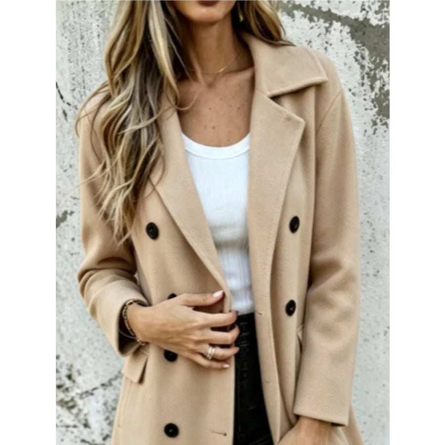 Full Size Double-Breasted Lapel Collar Coat Plus Apparel and Accessories
