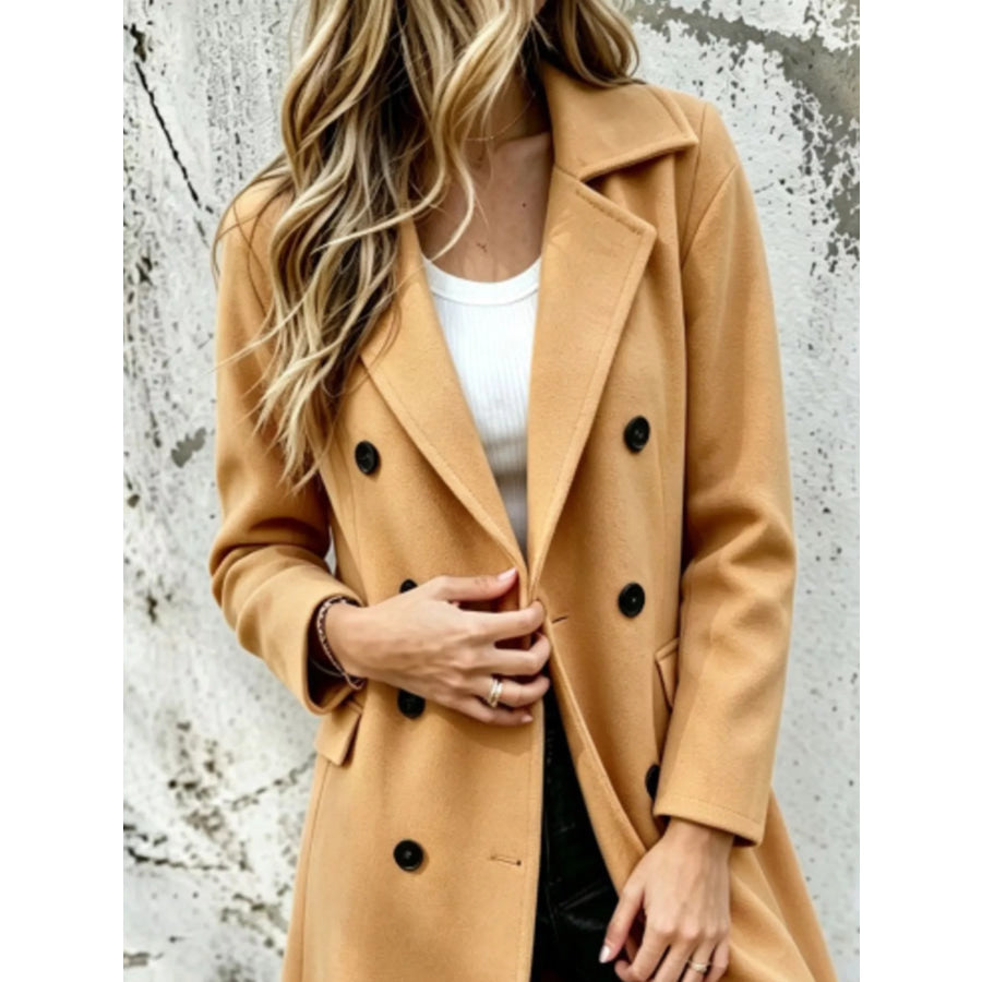 Full Size Double-Breasted Lapel Collar Coat Plus Apparel and Accessories