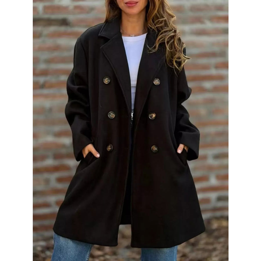 Full Size Double-Breasted Lapel Collar Coat Plus Size Apparel and Accessories