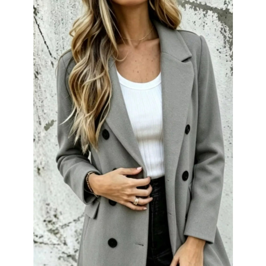 Full Size Double-Breasted Lapel Collar Coat Plus Apparel and Accessories