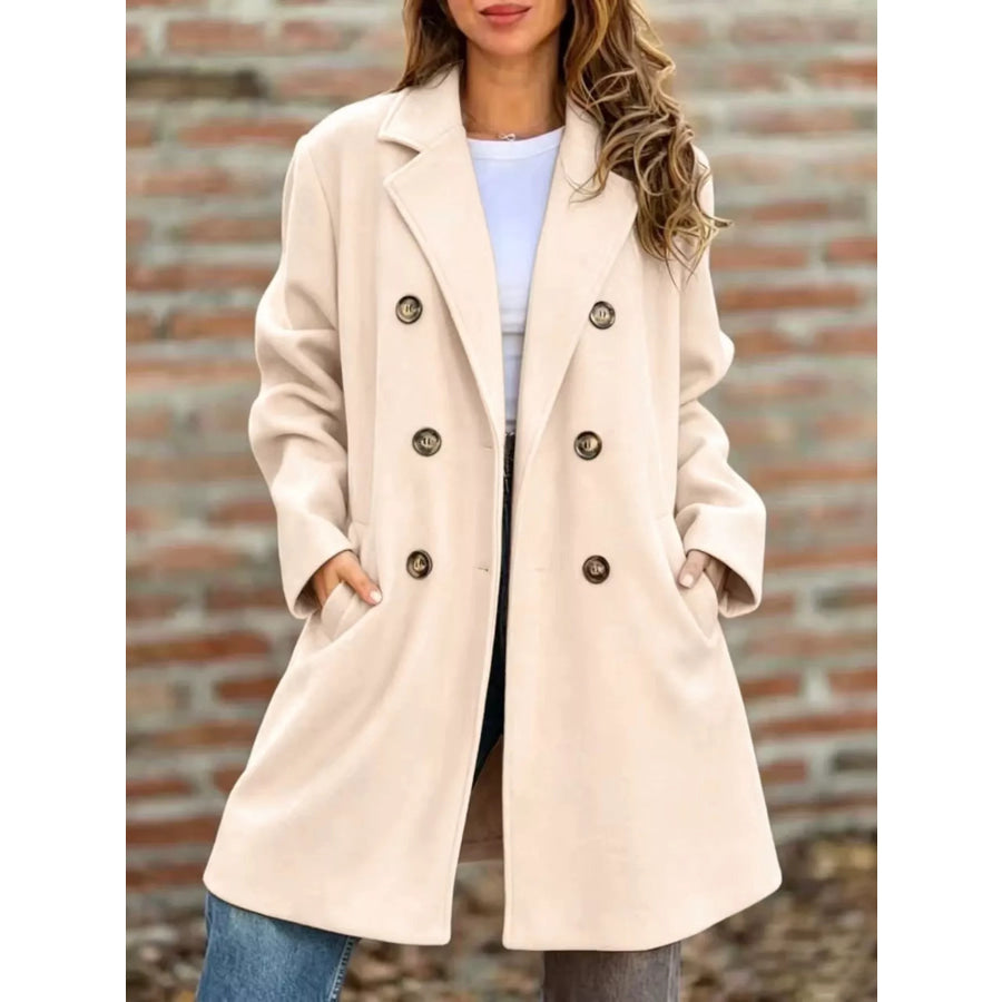 Full Size Double-Breasted Lapel Collar Coat Plus Size Apparel and Accessories