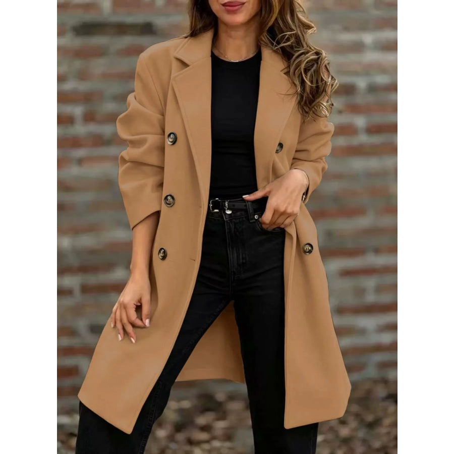 Full Size Double-Breasted Lapel Collar Coat Plus Size Apricot / S Apparel and Accessories