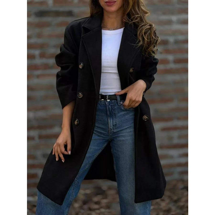 Full Size Double-Breasted Lapel Collar Coat Plus Size Black / S Apparel and Accessories
