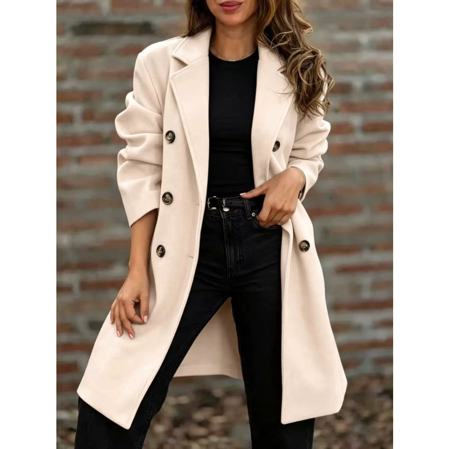Full Size Double-Breasted Lapel Collar Coat Plus Size Khaki / S Apparel and Accessories