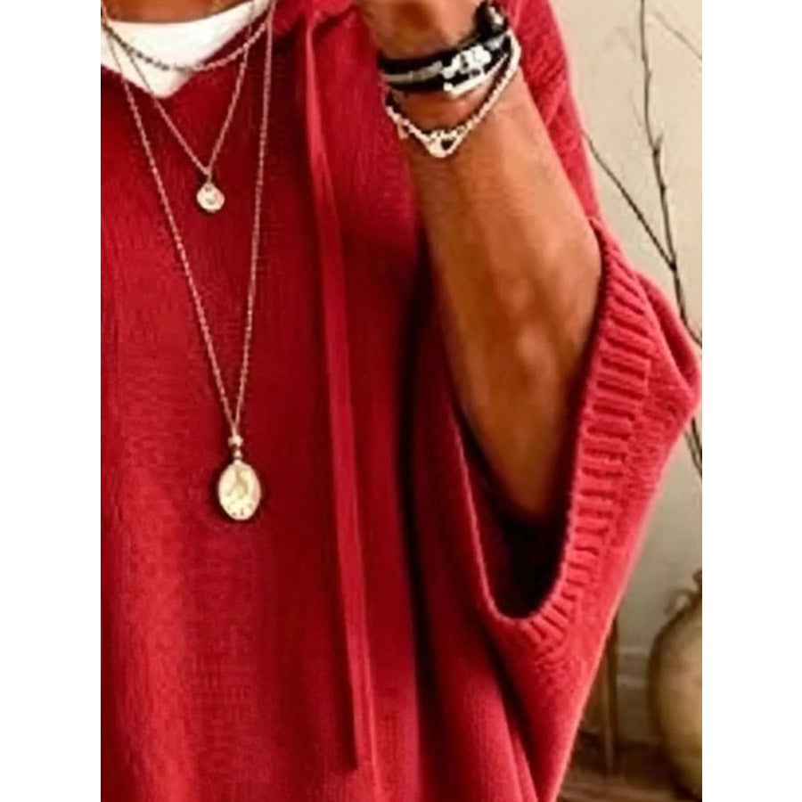 Full Size Drawstring 3/4 Sleeve Hooded Sweater Plus Size Apparel and Accessories
