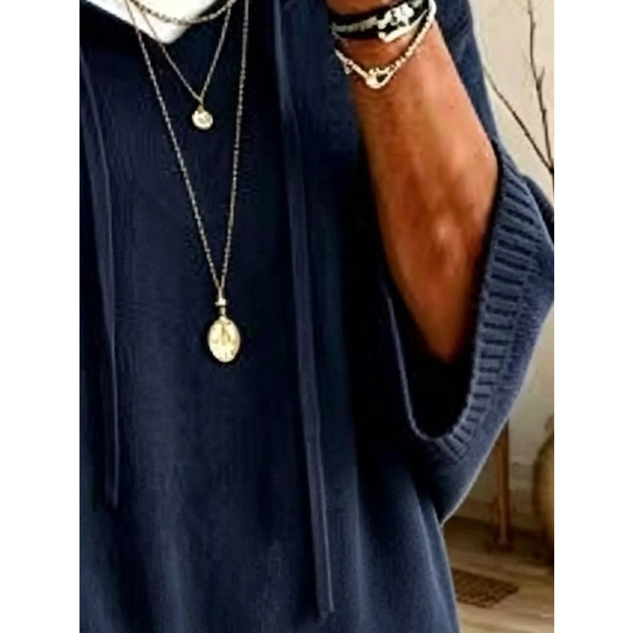 Full Size Drawstring 3/4 Sleeve Hooded Sweater Plus Size Apparel and Accessories