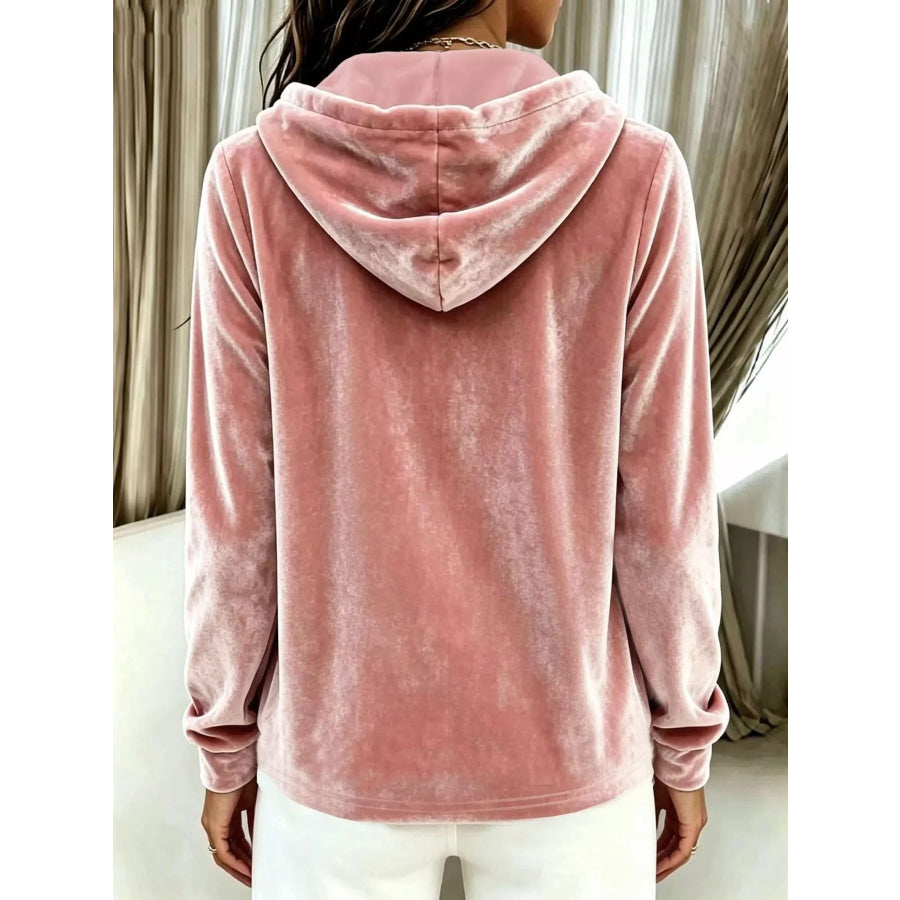 Full Size Drawstring Button Detail Hoodie Plus Size Apparel and Accessories