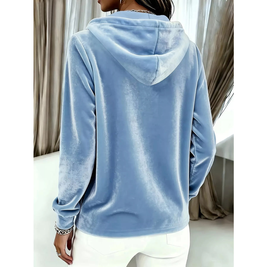 Full Size Drawstring Button Detail Hoodie Plus Size Apparel and Accessories