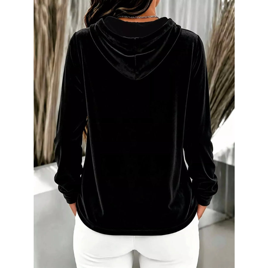 Full Size Drawstring Button Detail Hoodie Plus Size Apparel and Accessories
