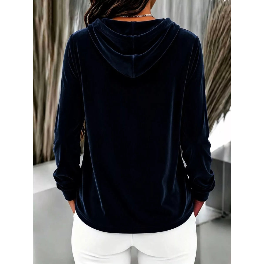 Full Size Drawstring Button Detail Hoodie Plus Size Apparel and Accessories