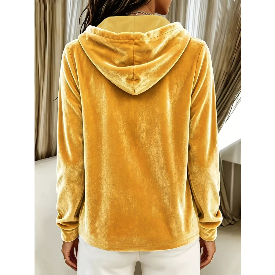 Full Size Drawstring Button Detail Hoodie Plus Size Apparel and Accessories