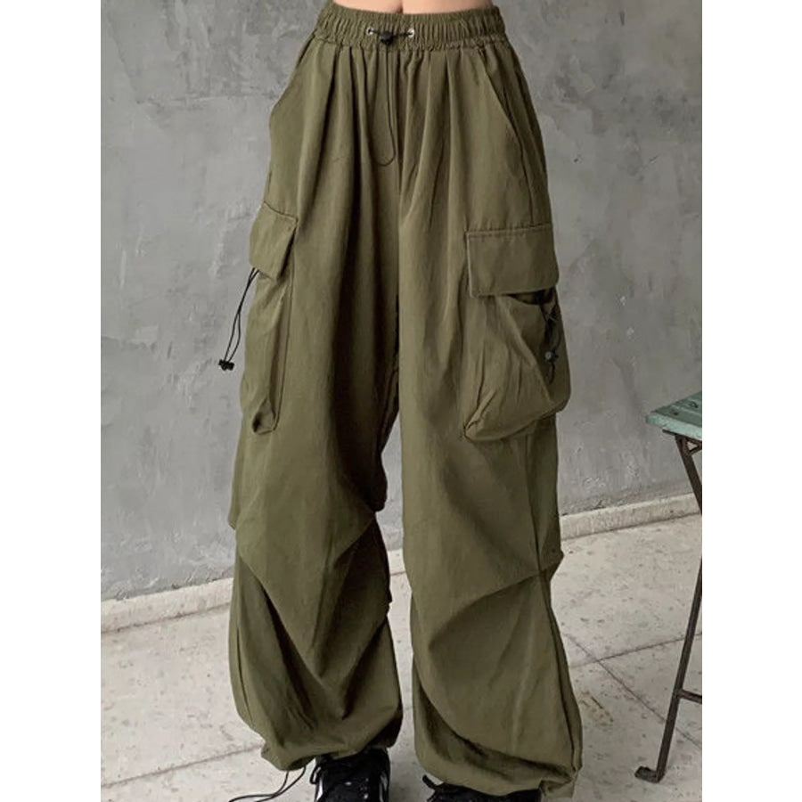 Full Size Drawstring Cargo Pants Plus Army Green / S Apparel and Accessories