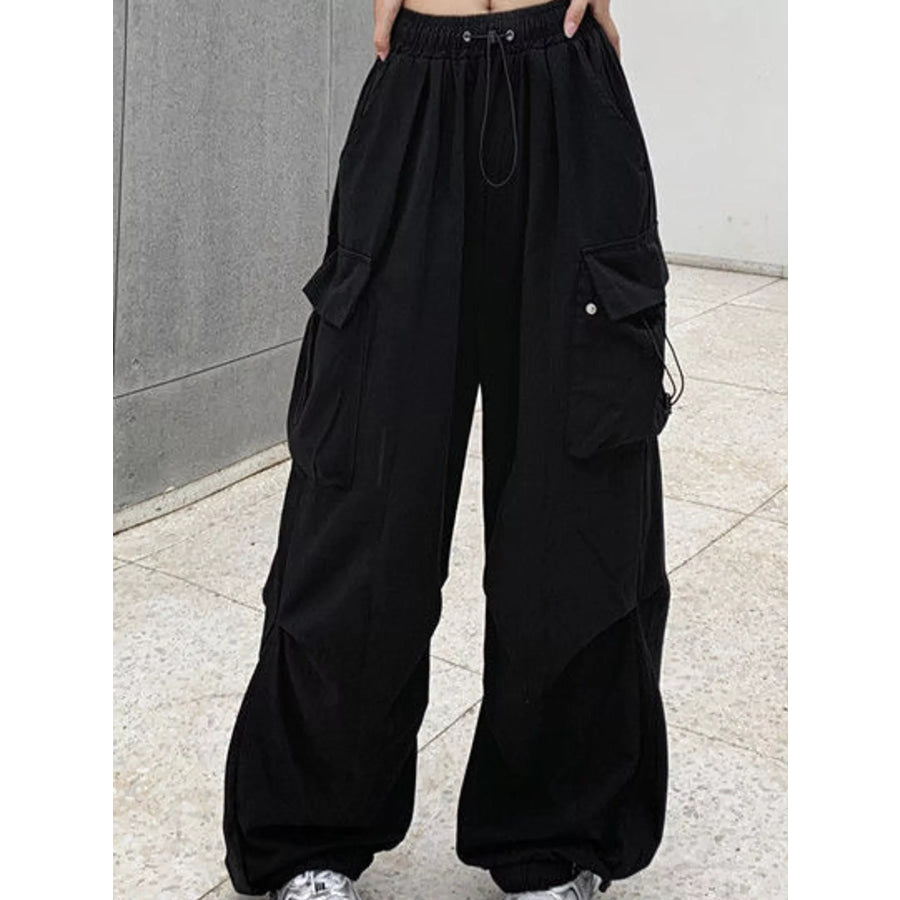 Full Size Drawstring Cargo Pants Plus Black / S Apparel and Accessories