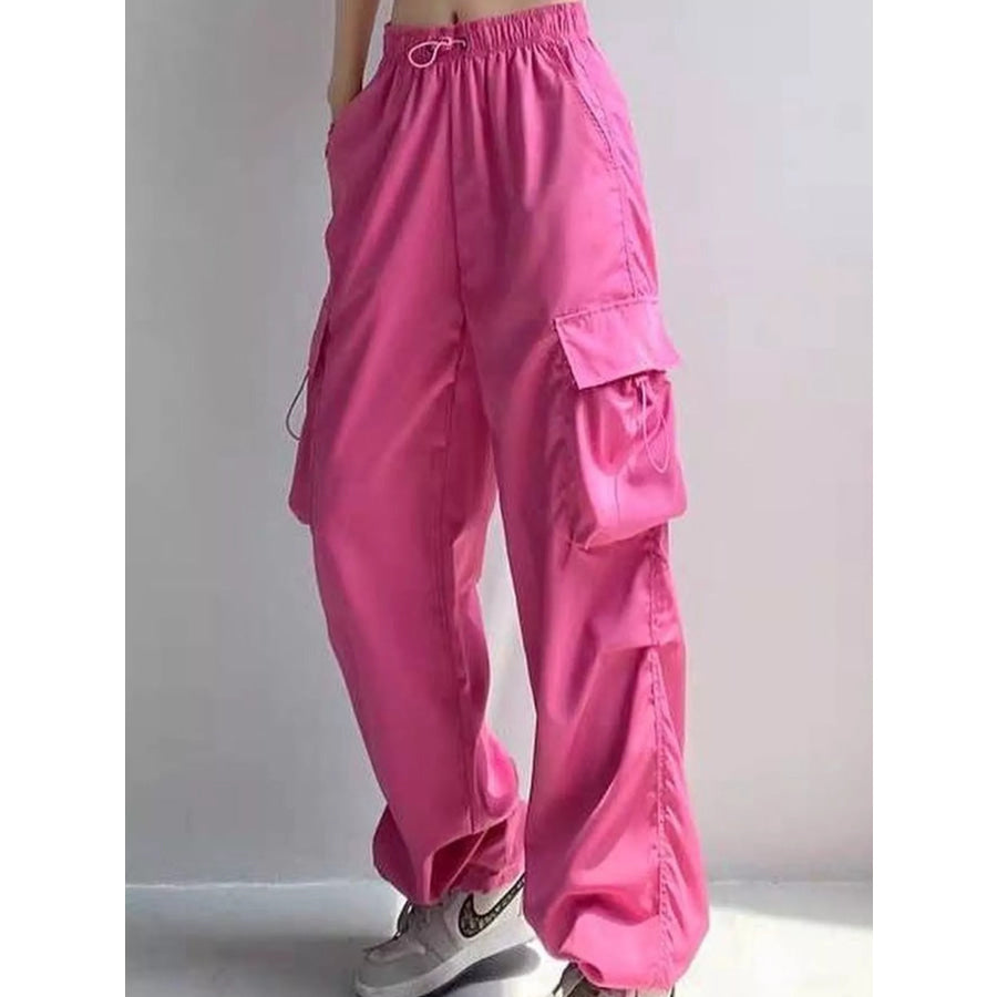 Full Size Drawstring Cargo Pants Plus Hot Pink / S Apparel and Accessories