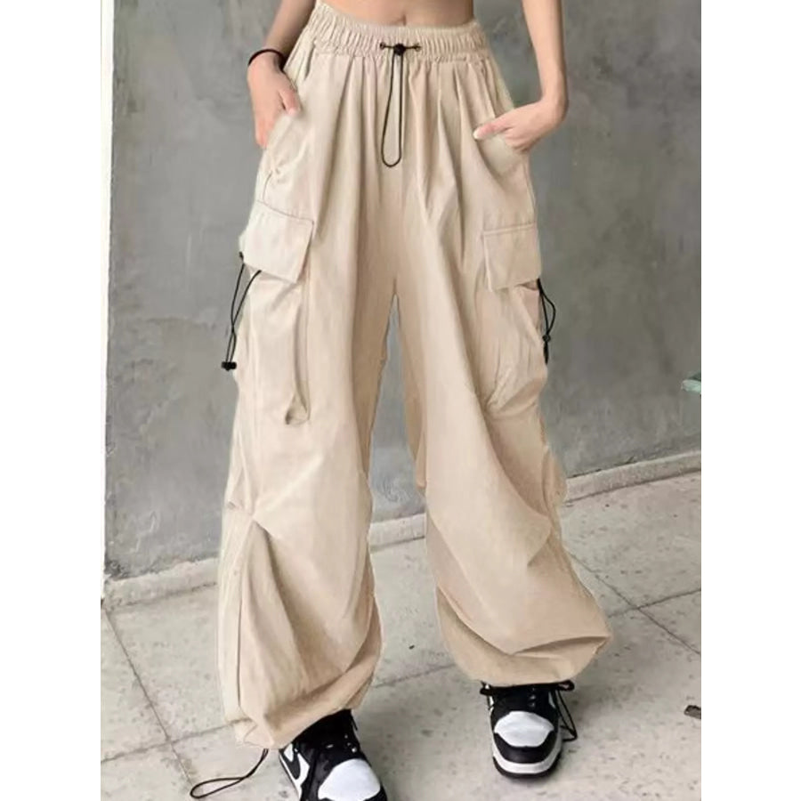 Full Size Drawstring Cargo Pants Plus Khaki / S Apparel and Accessories