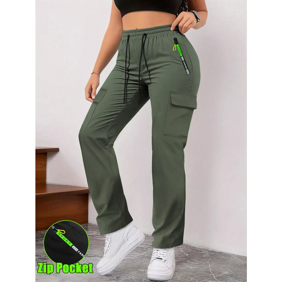 Full Size Drawstring Cargo Pants with Zip Pocket Plus Size Army Green / S Apparel and Accessories