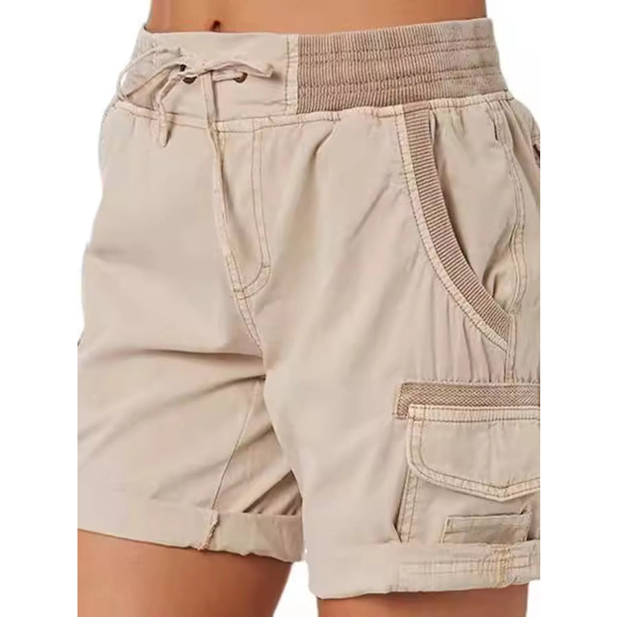 Full Size Drawstring Cargo Shorts Plus Khaki / S Apparel and Accessories