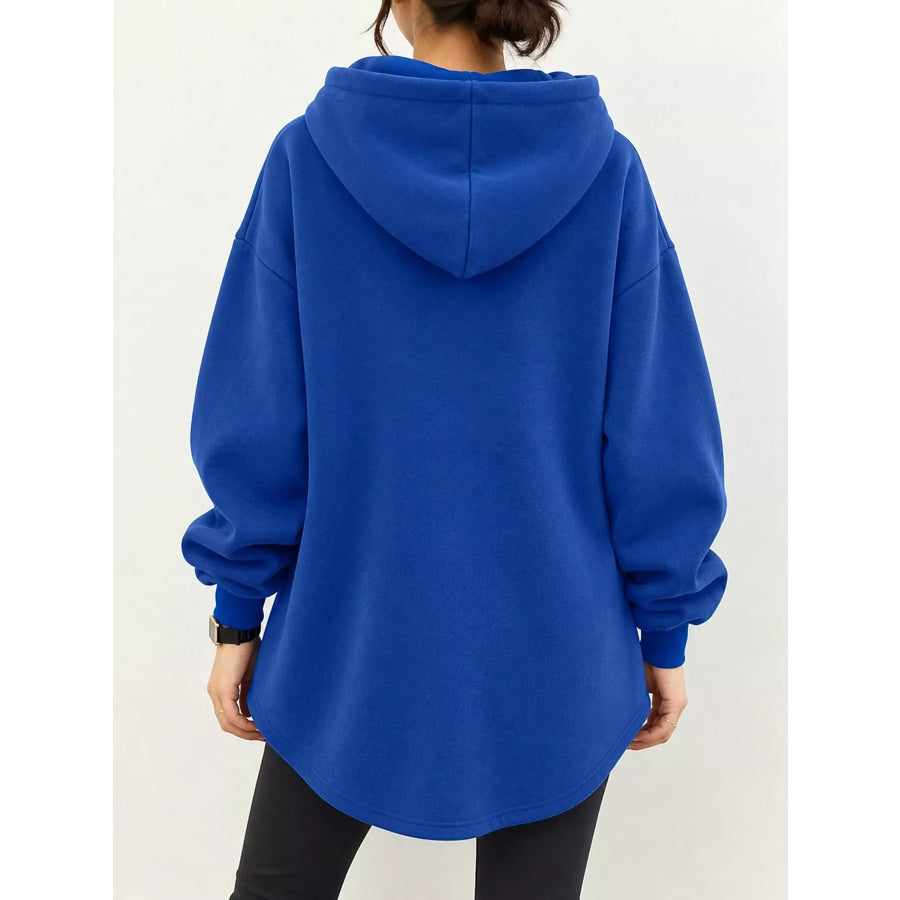 Full Size Drawstring Dropped Shoulder Hoodie Plus Apparel and Accessories