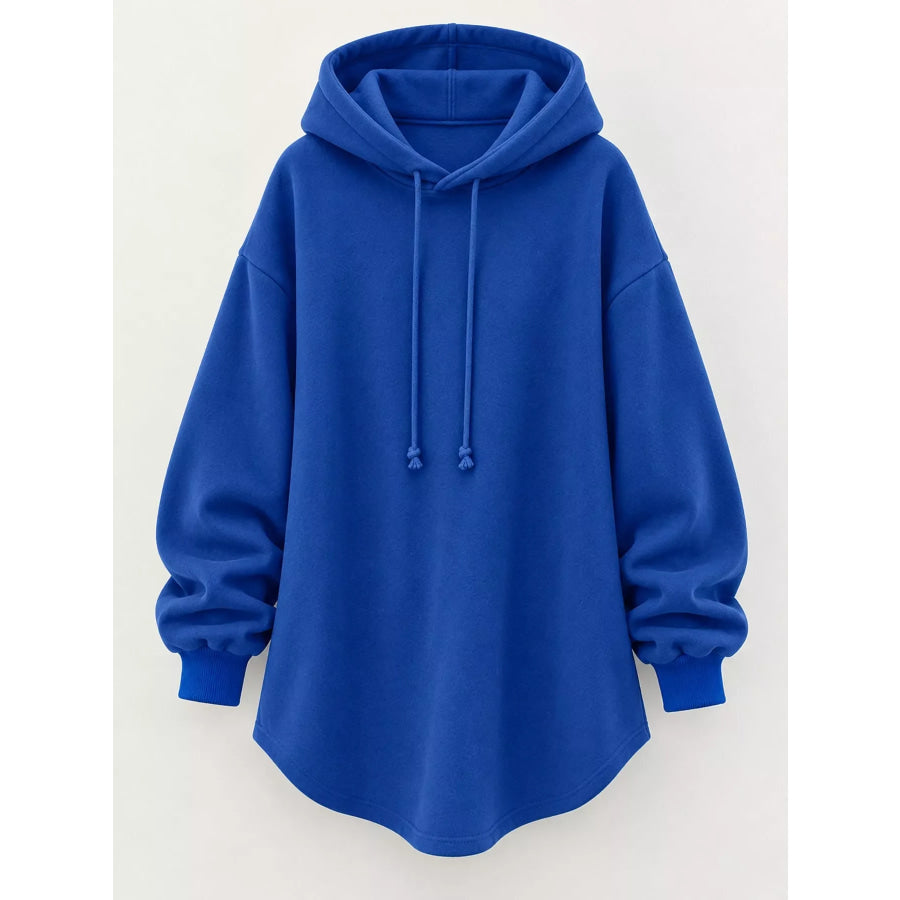 Full Size Drawstring Dropped Shoulder Hoodie Plus Apparel and Accessories