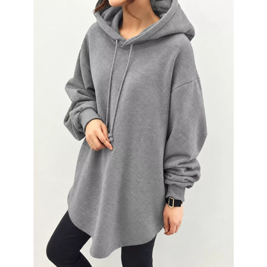 Full Size Drawstring Dropped Shoulder Hoodie Plus Apparel and Accessories