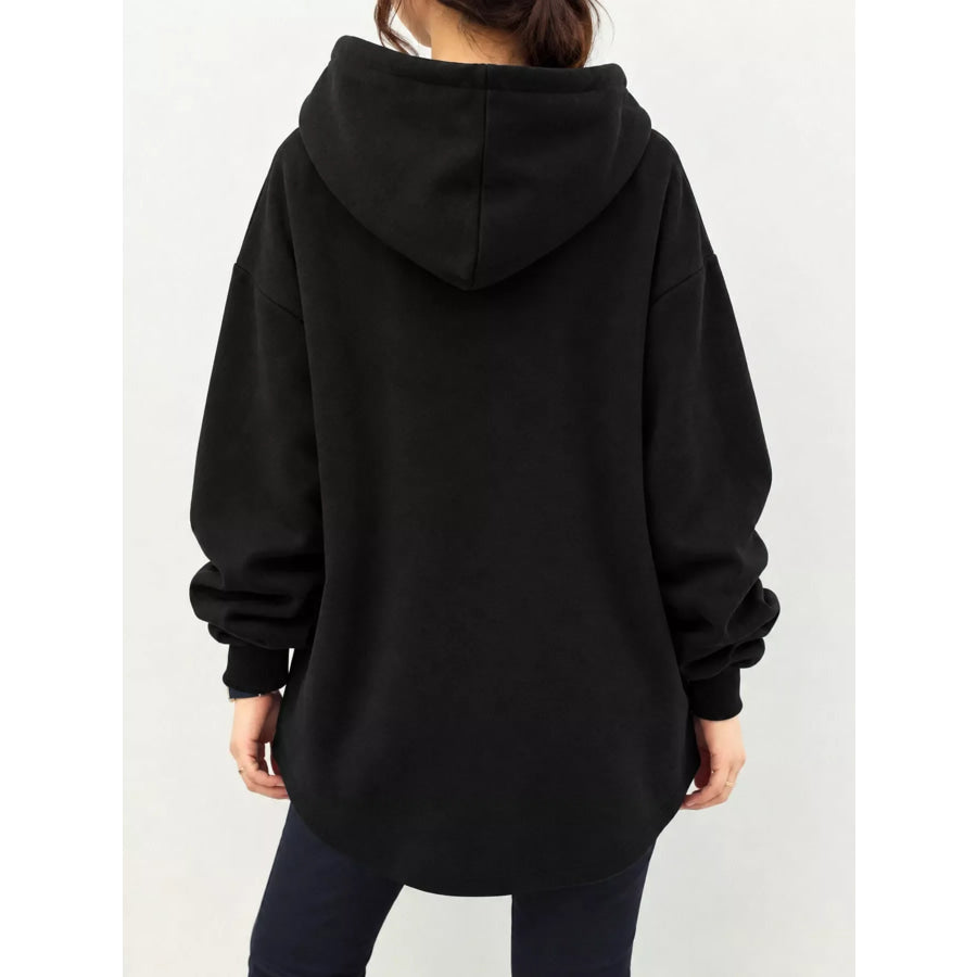 Full Size Drawstring Dropped Shoulder Hoodie Plus Apparel and Accessories
