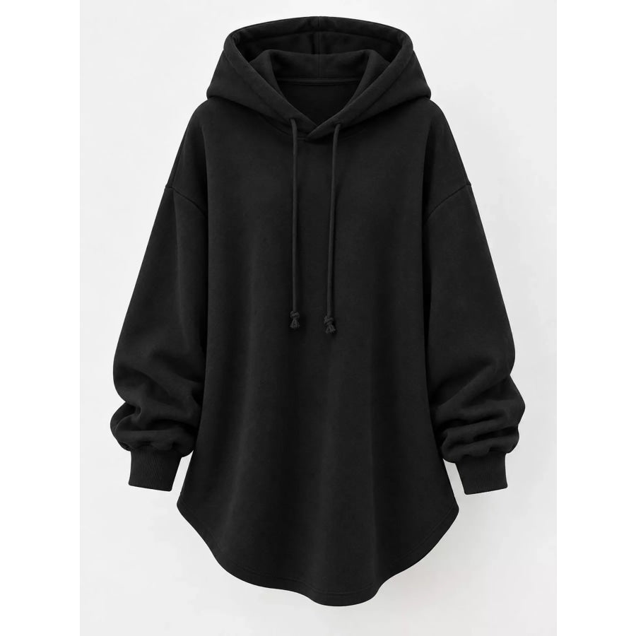 Full Size Drawstring Dropped Shoulder Hoodie Plus Apparel and Accessories