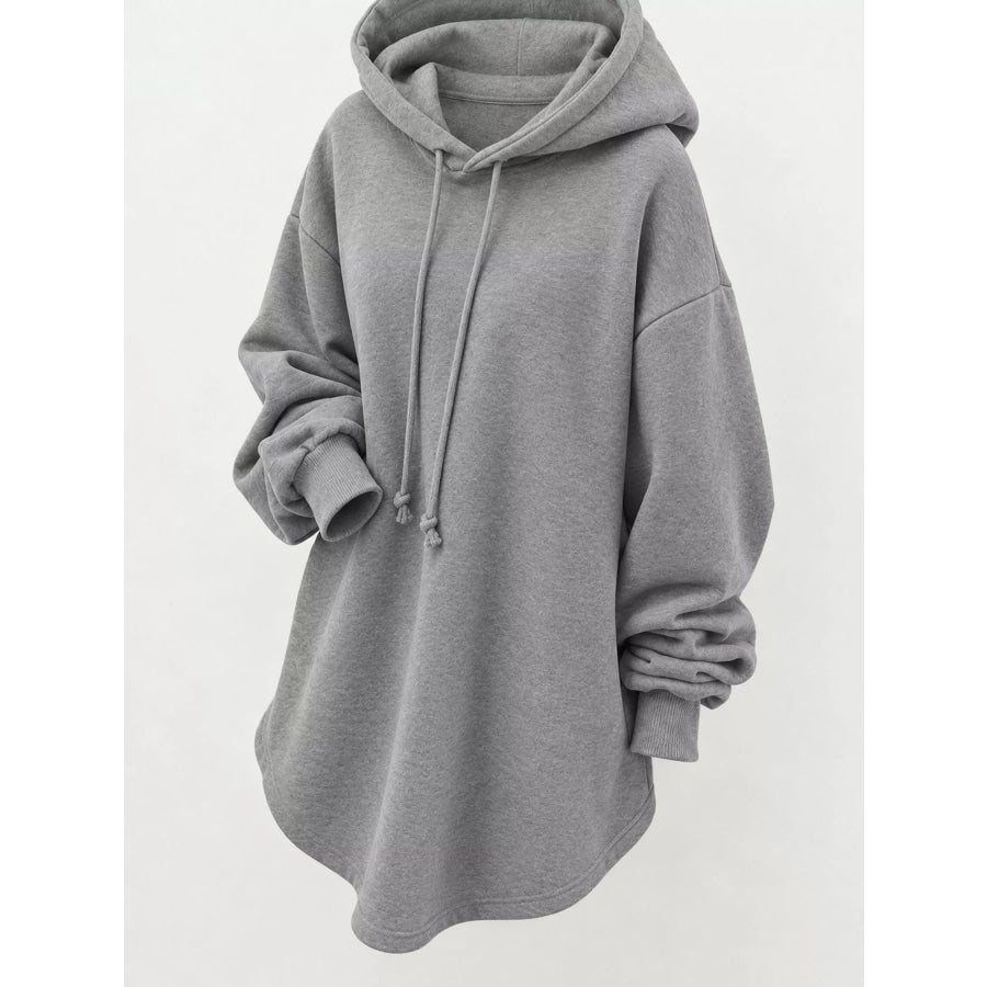 Full Size Drawstring Dropped Shoulder Hoodie Plus Apparel and Accessories