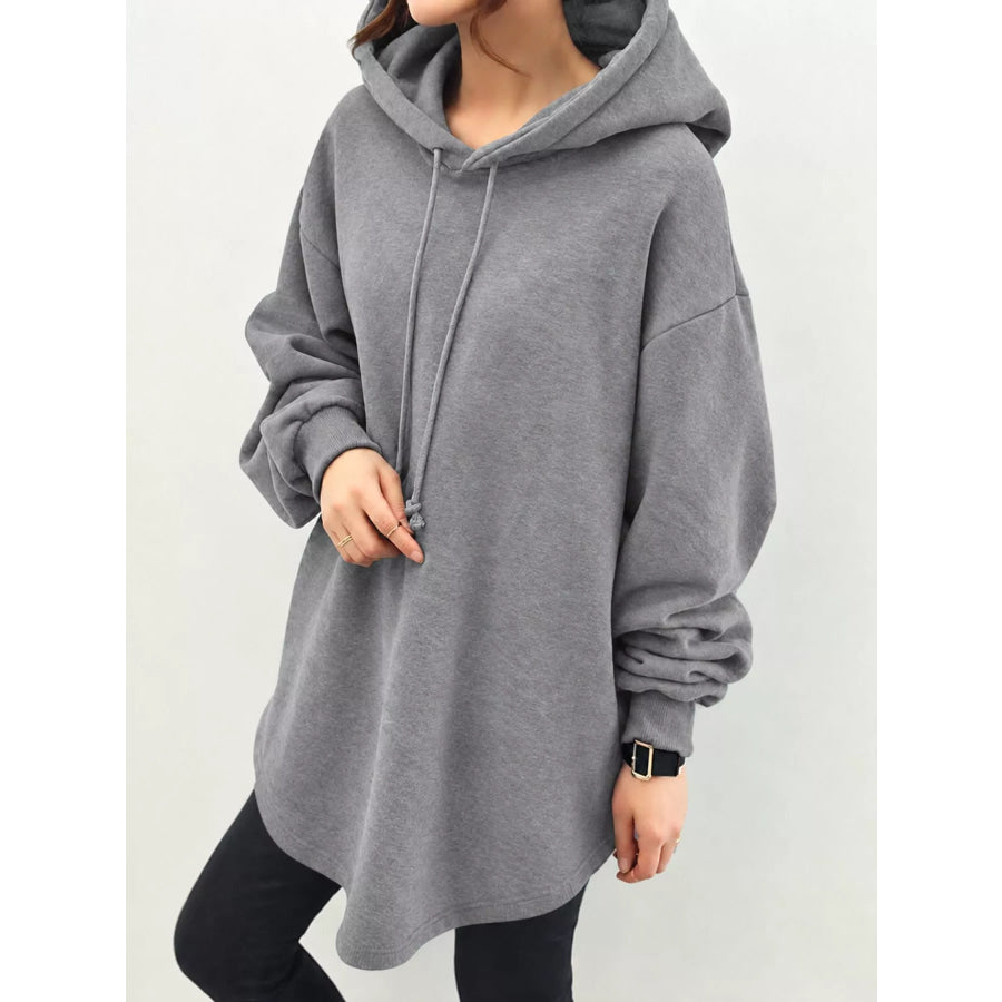 Full Size Drawstring Dropped Shoulder Hoodie Plus Apparel and Accessories