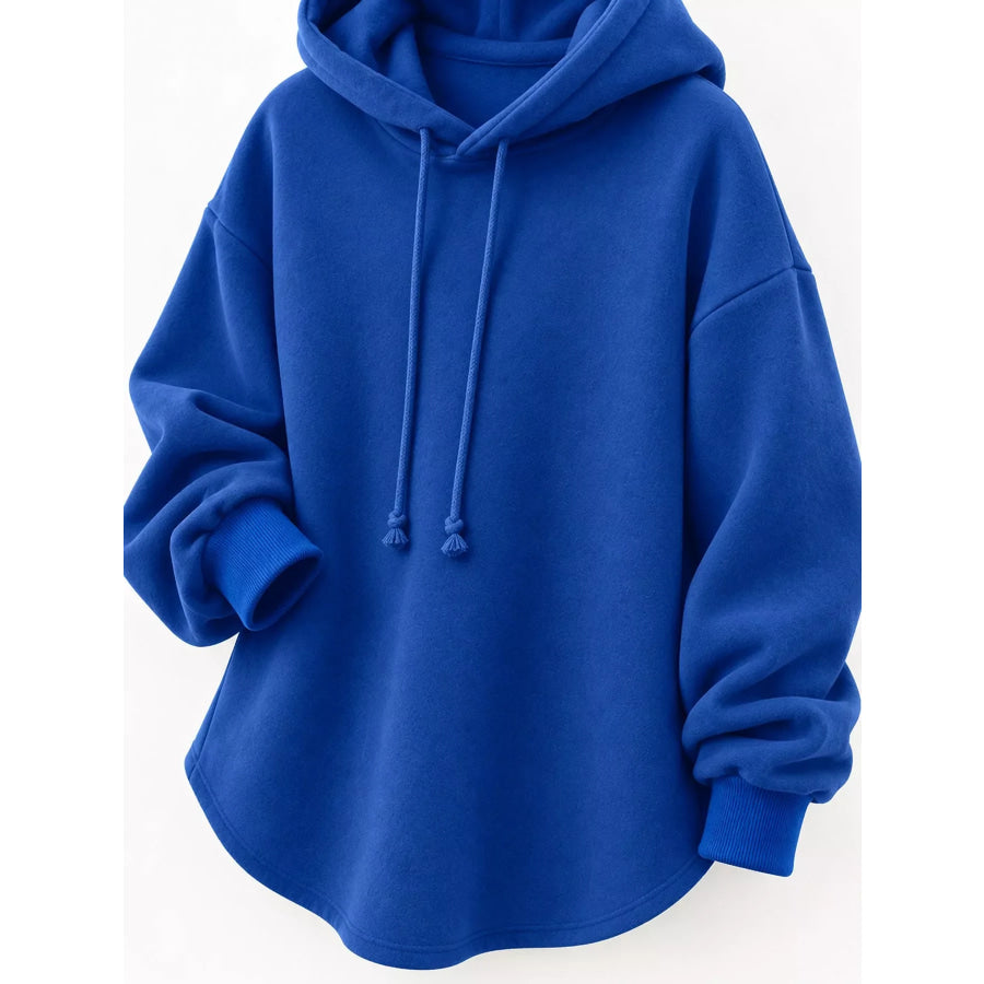 Full Size Drawstring Dropped Shoulder Hoodie Plus Apparel and Accessories
