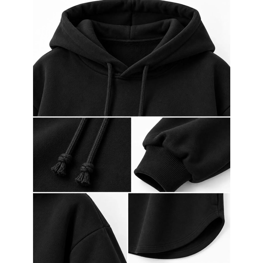 Full Size Drawstring Dropped Shoulder Hoodie Plus Apparel and Accessories